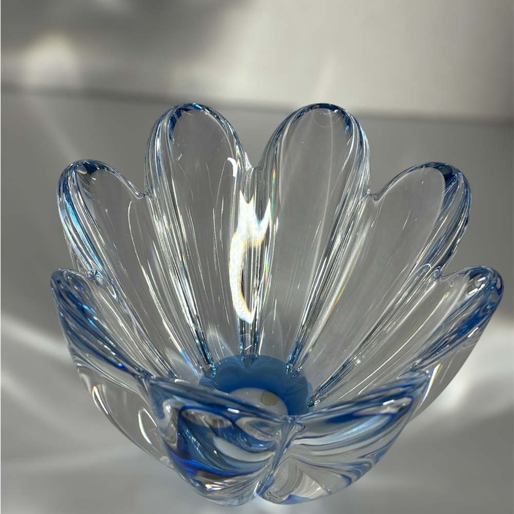Orrefors Kostaboda Blue and Clear Glass Blossom Bowl